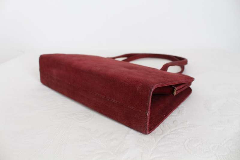 GENUINE SUEDE LEATHER VINTAGE RED KELLY STLE BAG HANDBAG