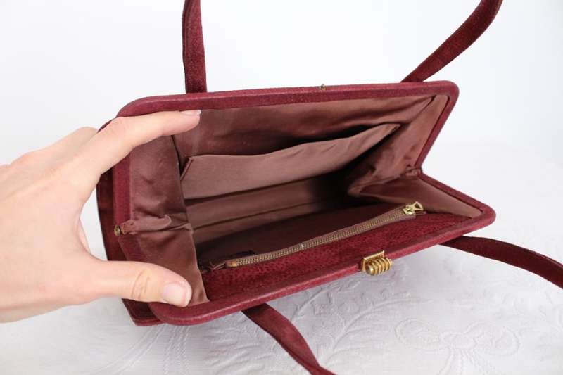 GENUINE SUEDE LEATHER VINTAGE RED KELLY STLE BAG HANDBAG