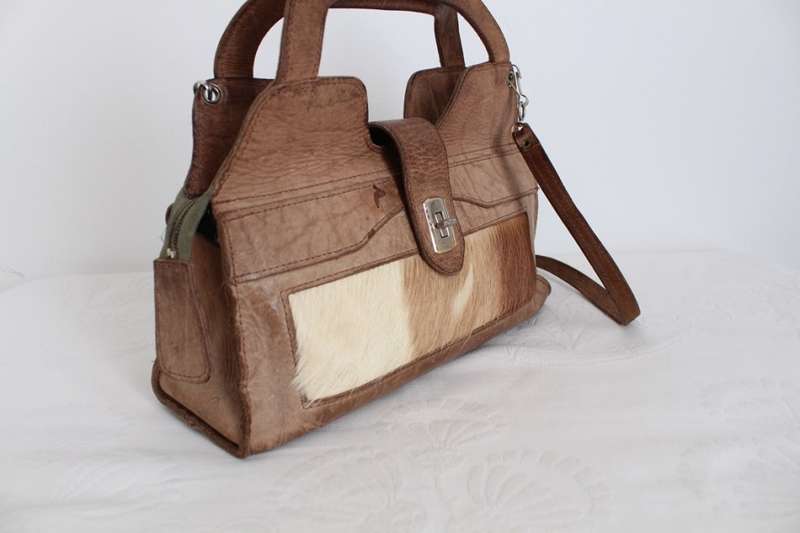 *GENUINE SPRINGBOK SKIN* LEATHER VINTAGE BROWN SHOULDER HANDBAG BAG