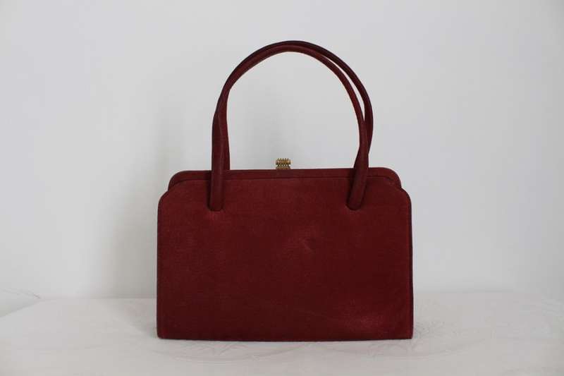 GENUINE SUEDE LEATHER VINTAGE RED KELLY STLE BAG HANDBAG