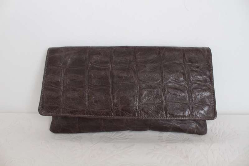 *GENUINE CROCODILE SKIN* VINTAGE GREY CLUTCH BAG HANDBAG PURSE