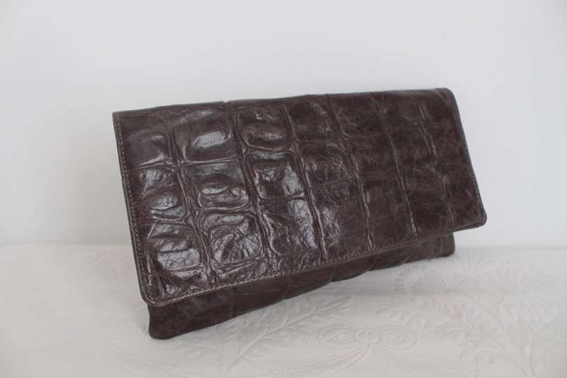 *GENUINE CROCODILE SKIN* VINTAGE GREY CLUTCH BAG HANDBAG PURSE