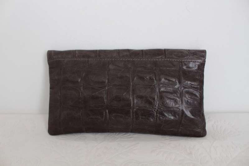 *GENUINE CROCODILE SKIN* VINTAGE GREY CLUTCH BAG HANDBAG PURSE