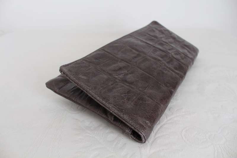 *GENUINE CROCODILE SKIN* VINTAGE GREY CLUTCH BAG HANDBAG PURSE