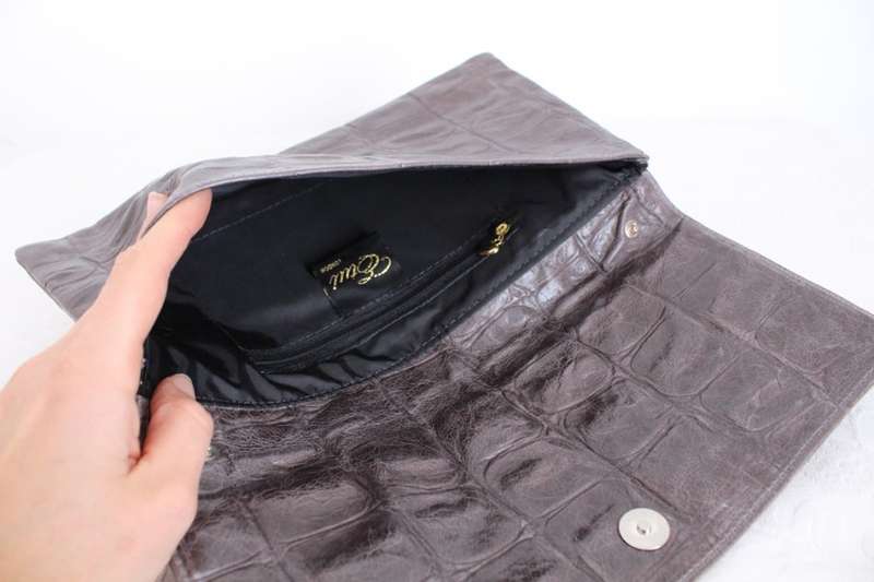 *GENUINE CROCODILE SKIN* VINTAGE GREY CLUTCH BAG HANDBAG PURSE