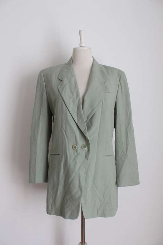 VINTAGE CERRUTI DESIGNER SILK GREEN BLAZER JACKET - SIZE 12
