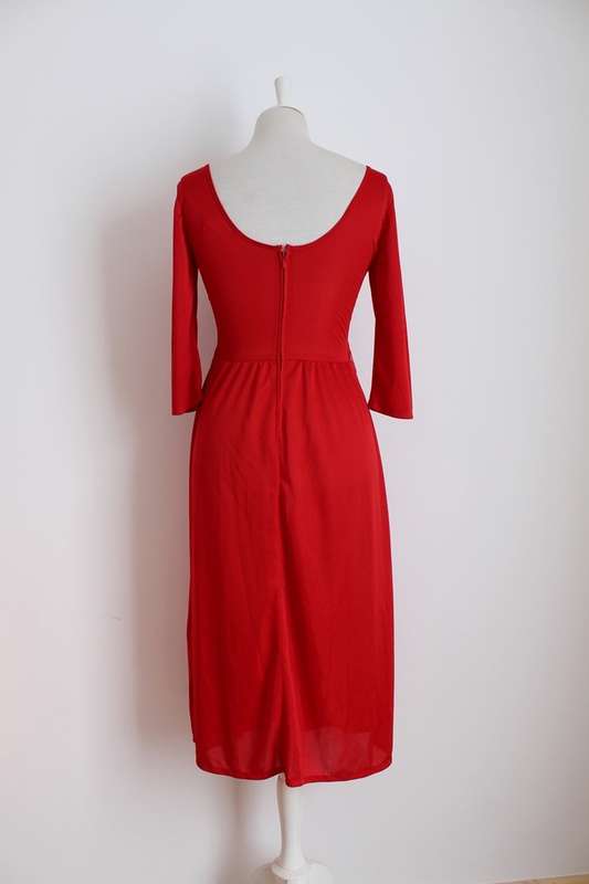 VINTAGE RED SCOOP NECK 3/4 SLEEVE DRESS - SIZE 10