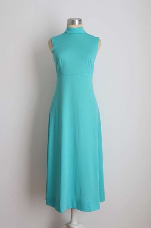 VINTAGE BLUE SLEEVELESS POLO NECK DRESS - SIZE 10