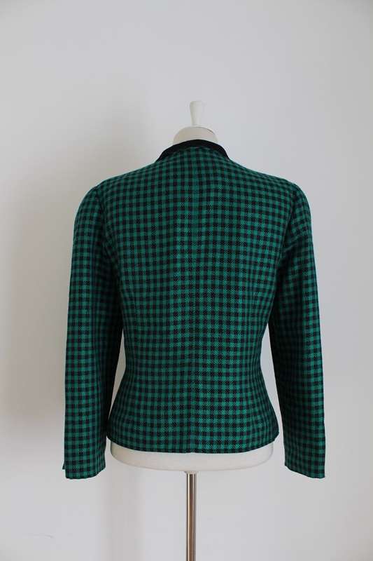 VINTAGE GREEN BLACK CHECK PRINT JACKET BLAZER - SIZE 14