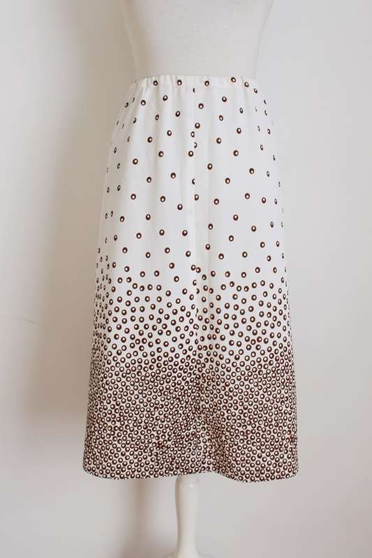 VINTAGE TWO PIECE TOP SKIRT WHITE BROWN PRINT SET - SIZE 14