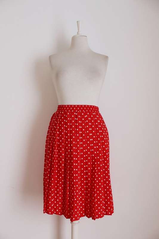 VINTAGE POLKA DOT RED WHITE PLEATED SKIRT - SIZE 14