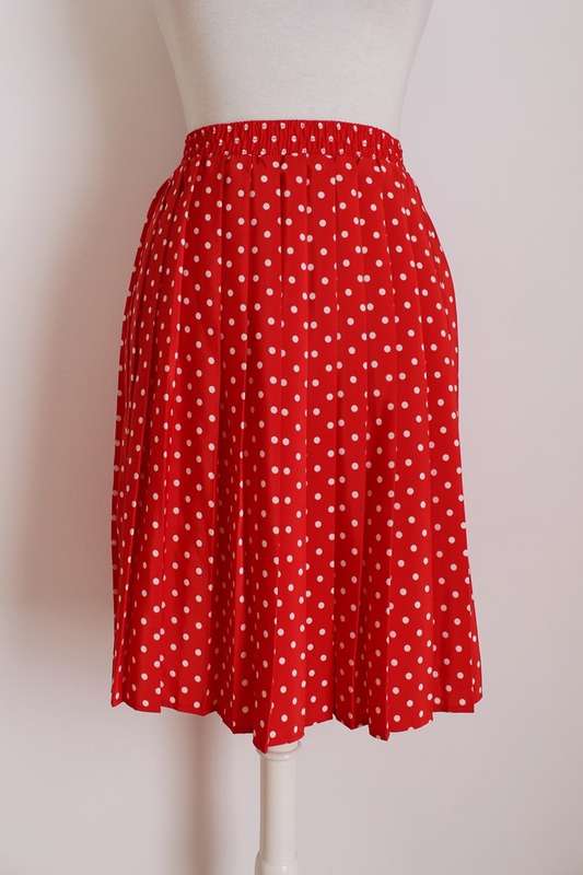 VINTAGE POLKA DOT RED WHITE PLEATED SKIRT - SIZE 14