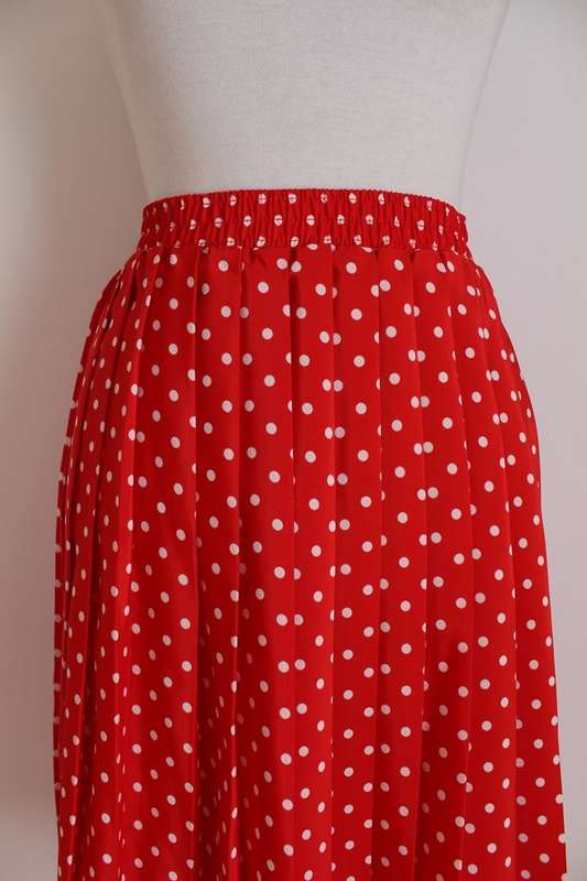 VINTAGE POLKA DOT RED WHITE PLEATED SKIRT - SIZE 14