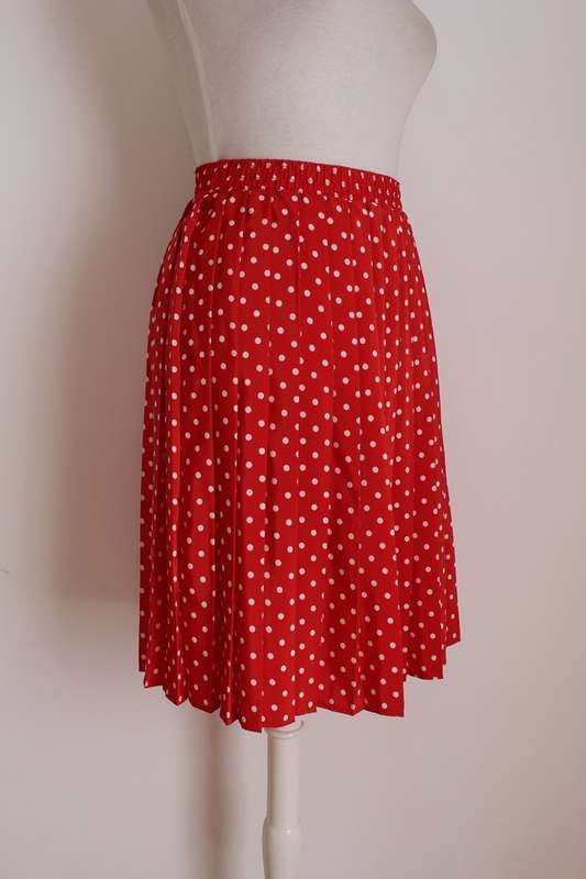 VINTAGE POLKA DOT RED WHITE PLEATED SKIRT - SIZE 14