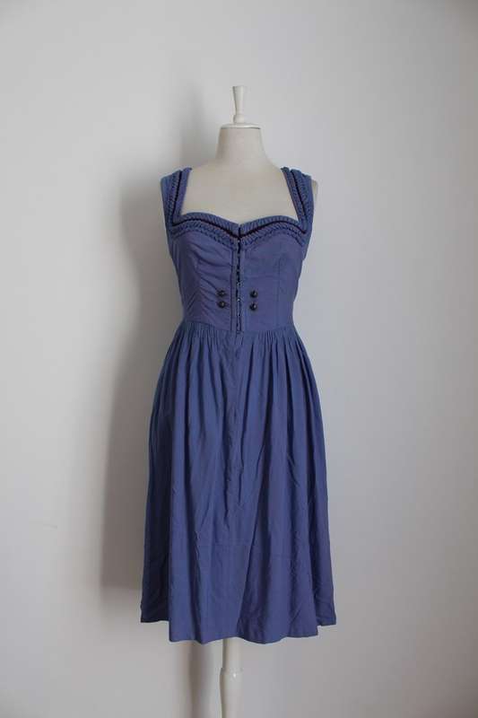 VINTAGE TRADITIONAL BAVARIAN BLUE COTTON DIRNDL DRESS - SIZE 14