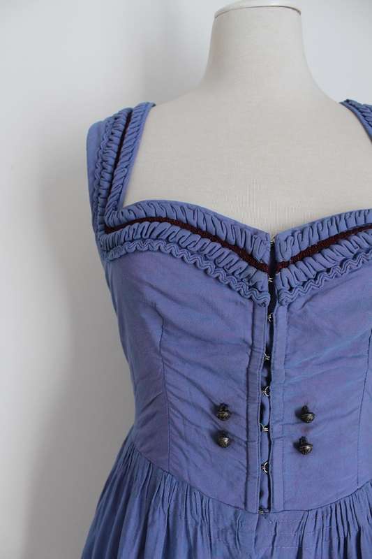 VINTAGE TRADITIONAL BAVARIAN BLUE COTTON DIRNDL DRESS - SIZE 14