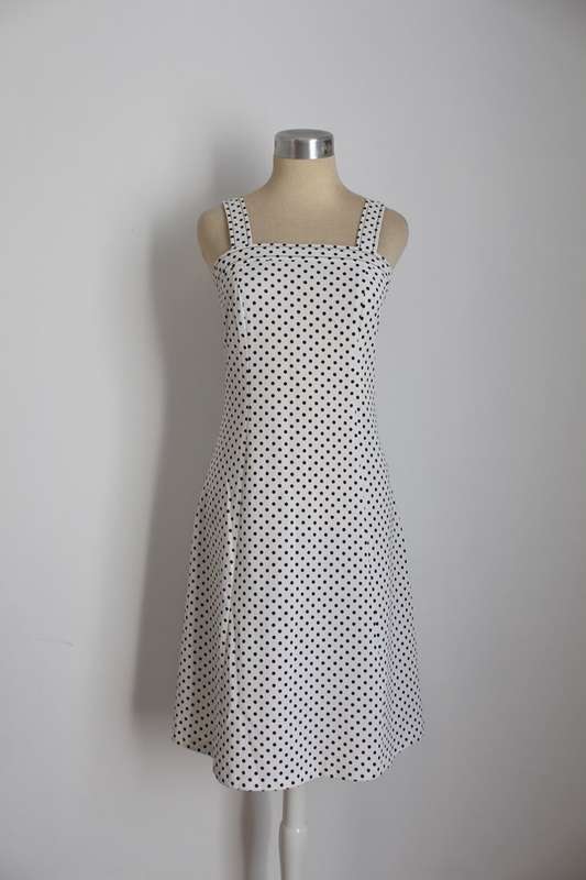 VINTAGE POLKA DOT PRINT WHITE BROWN DAY DRESS - SIZE 8