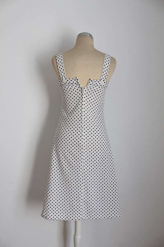 VINTAGE POLKA DOT PRINT WHITE BROWN DAY DRESS - SIZE 8