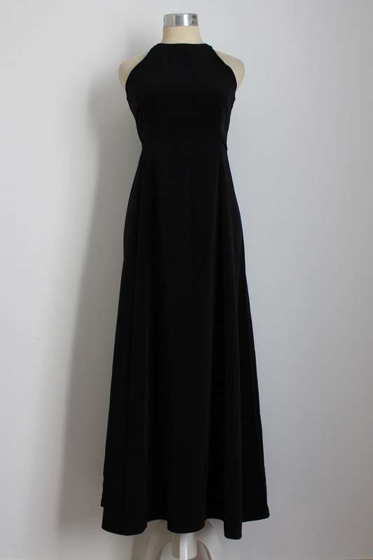 VINTAGE BLACK SLEEVELESS TIE BACK MAXI DRESS - SIZE 10