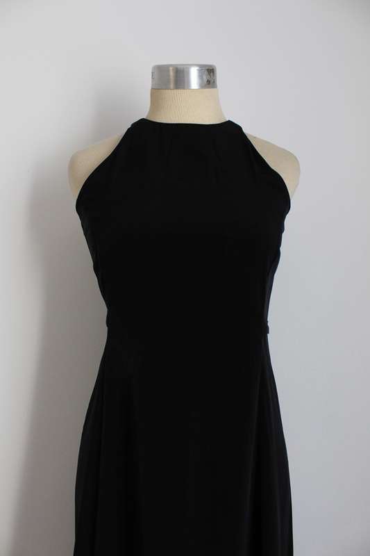 VINTAGE BLACK SLEEVELESS TIE BACK MAXI DRESS - SIZE 10