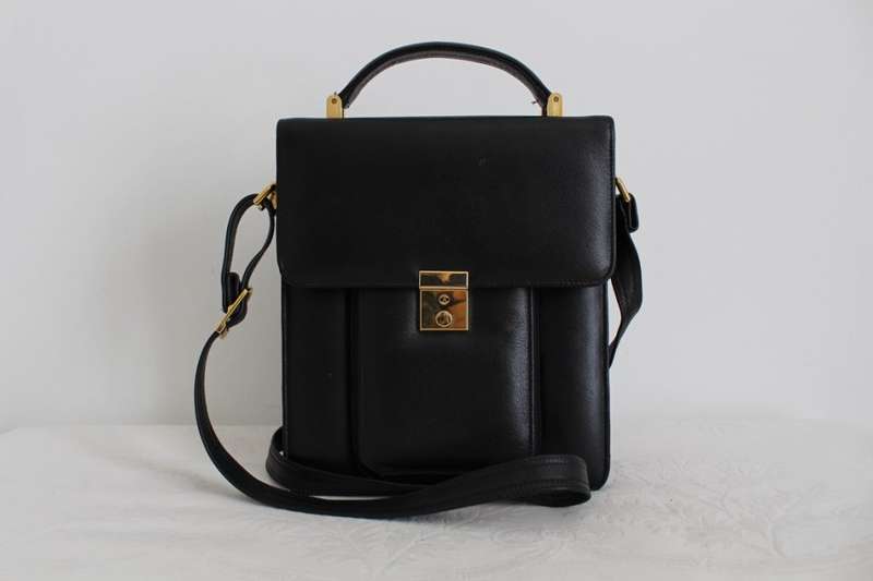 GENUINE LEATHER BLACK SATCHEL MESSENGER SLING BAG HANDBAG