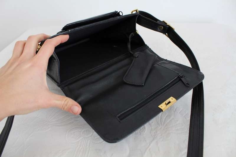 GENUINE LEATHER BLACK SATCHEL MESSENGER SLING BAG HANDBAG
