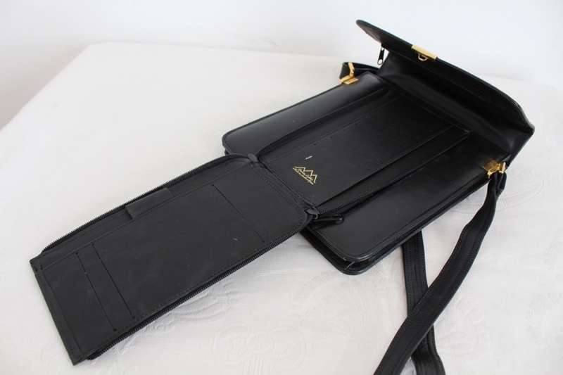 GENUINE LEATHER BLACK SATCHEL MESSENGER SLING BAG HANDBAG