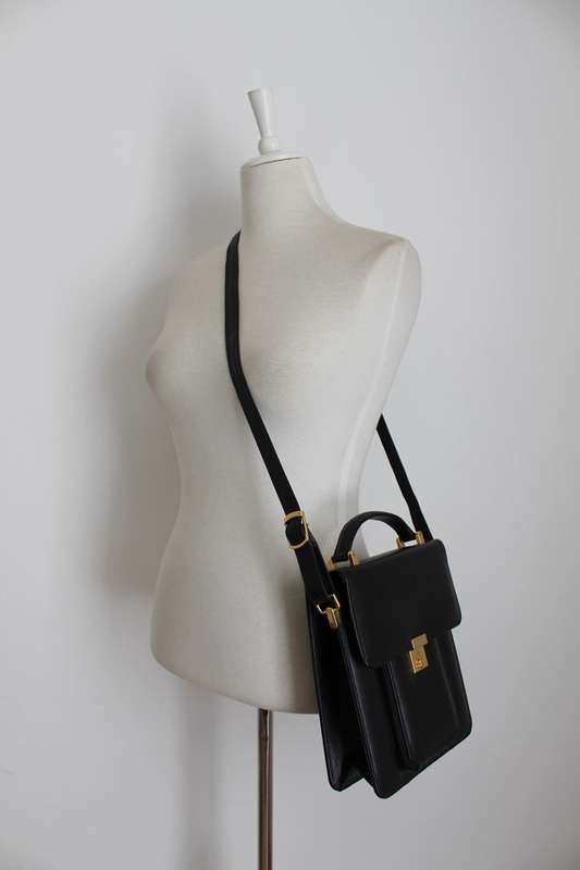 GENUINE LEATHER BLACK SATCHEL MESSENGER SLING BAG HANDBAG