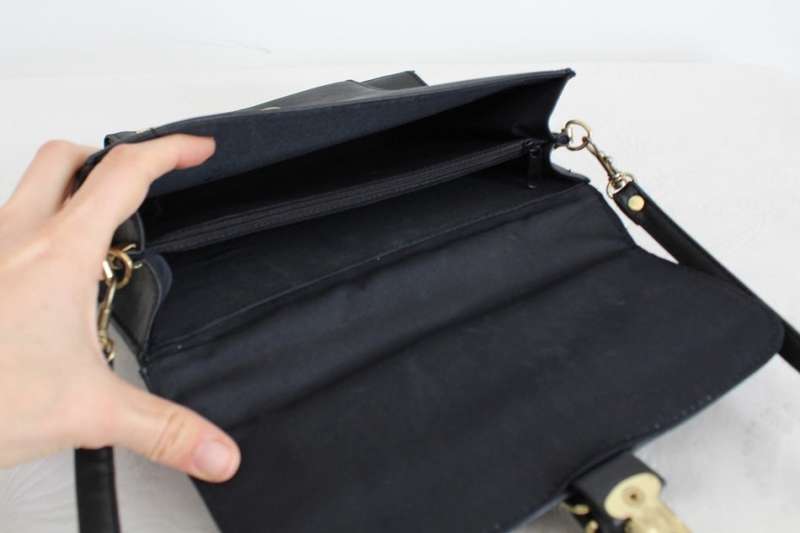 VINTAGE BLACK FAUX LEATHER SATCHEL MESSENGER SLING BAG HANDBAG