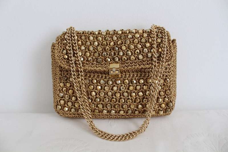 VINTAGE GOLD BEADED CHAIN HANDBAG BAG