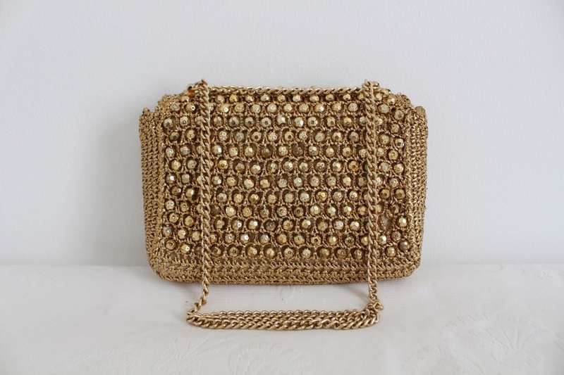 VINTAGE GOLD BEADED CHAIN HANDBAG BAG