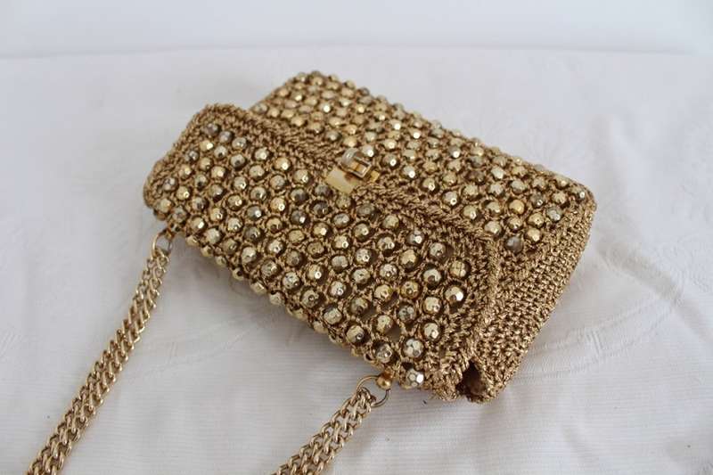 VINTAGE GOLD BEADED CHAIN HANDBAG BAG