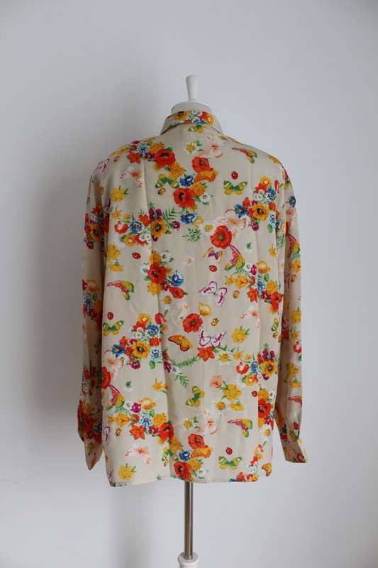 100% SILK VINTAGE FLORAL ORANGE BEIGE BLOUSE SHIRT TOP - SIZE 16