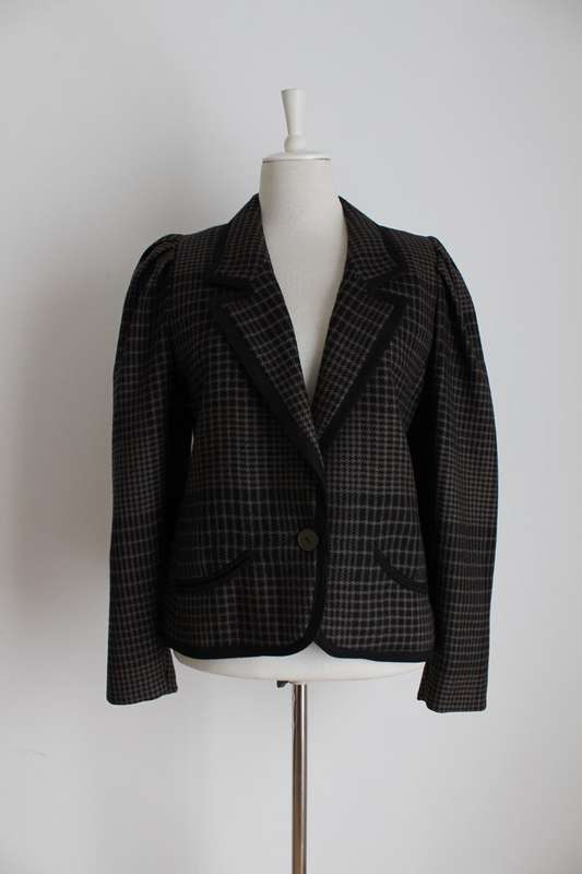 *LOUIS FERAUD* DESIGNER VINTAGE HOUNDSTOOTH BLACK JACKET - SIZE 14