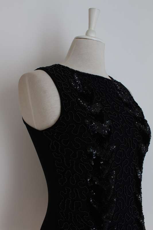 BLACK SEQUINED BEADED SHEER MESH SLEEVELESS TOP - SIZE 12