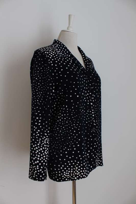 VINTAGE SWISS NAVY WHITE DOT PRINT BLOUSE SHIRT TOP - SIZE 12