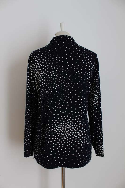 VINTAGE SWISS NAVY WHITE DOT PRINT BLOUSE SHIRT TOP - SIZE 12