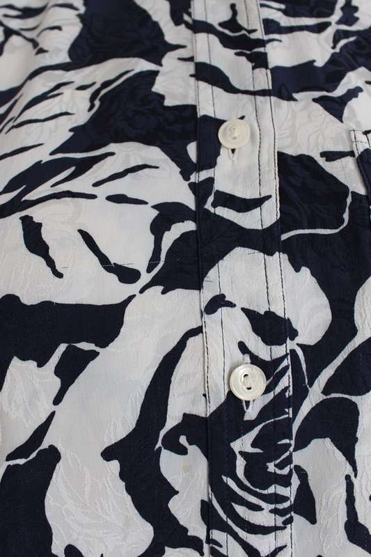 *GUCCI* DESIGNER VINTAGE 100% SILK NAVY WHITE FLORAL BLOUSE SHIRT - SIZE 10