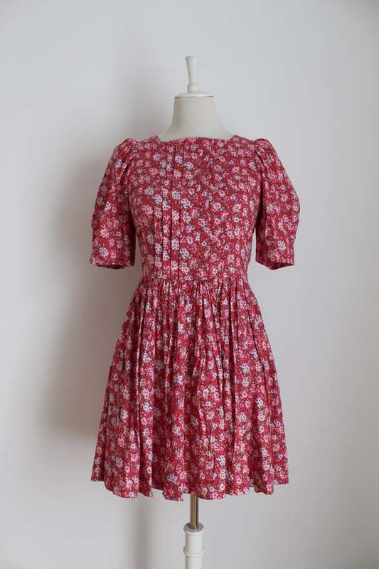 *LAURA ASHLEY* DESIGNER VINTAGE RED FLORAL PRINT COTTON DRESS - SIZE 10