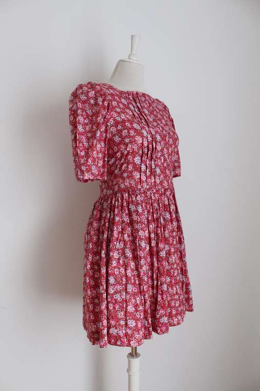 *LAURA ASHLEY* DESIGNER VINTAGE RED FLORAL PRINT COTTON DRESS - SIZE 10
