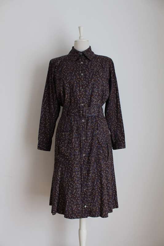 *ROSENWERTH* DESIGNER VINTAGE PAISLEY PRINT BLUE LONG SLEEVE DRESS - SIZE 14