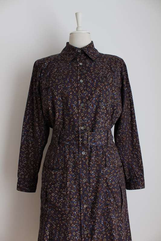 *ROSENWERTH* DESIGNER VINTAGE PAISLEY PRINT BLUE LONG SLEEVE DRESS - SIZE 14