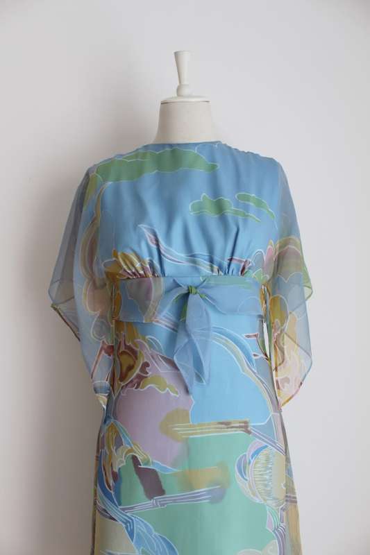 VINTAGE BLUE PRINTED SHIFT COCKTAIL DRESS - SIZE 10