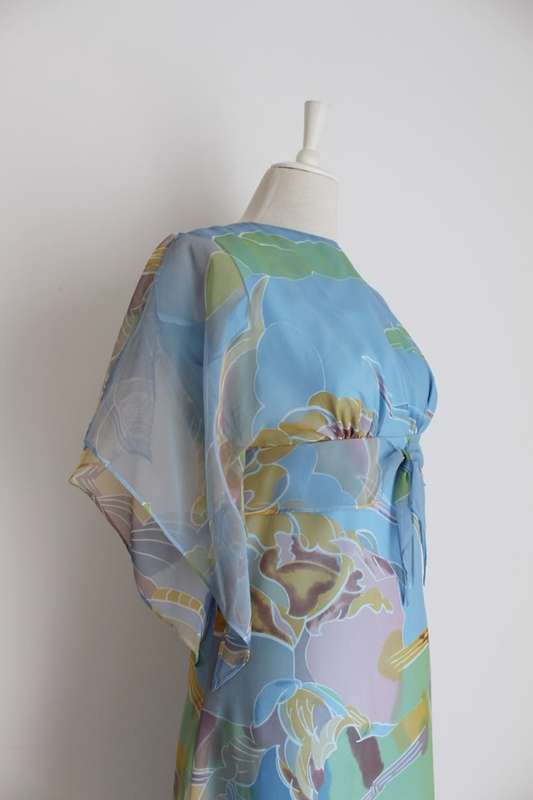 VINTAGE BLUE PRINTED SHIFT COCKTAIL DRESS - SIZE 10