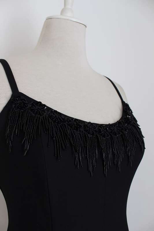 VINTAGE BEADED NECKLINE BLACK COCKTAIL EVENING DRESS - SIZE 10