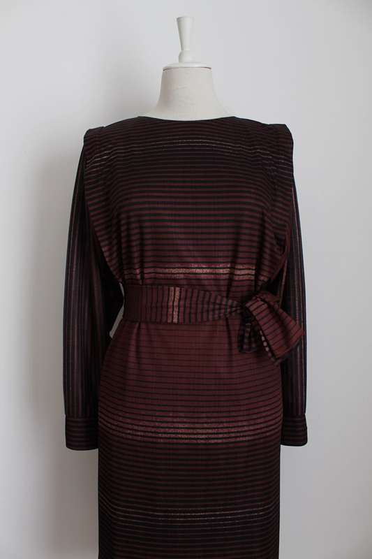 VINTAGE OMBRE BROWN STRIPED PRINT TIE WAIST DRESS - SIZE 10