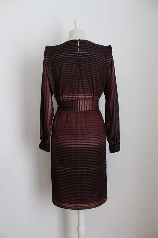 VINTAGE OMBRE BROWN STRIPED PRINT TIE WAIST DRESS - SIZE 10