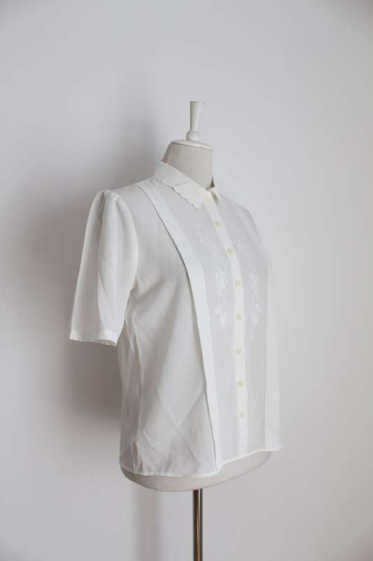 VINTAGE EMBROIDERED FLORAL PLEATED BLOUSE SHIRT TOP - SIZE 12