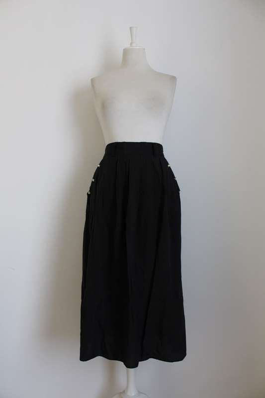 VINTAGE BLACK PLEATED HIGH WAIST SKIRT - SIZE 14
