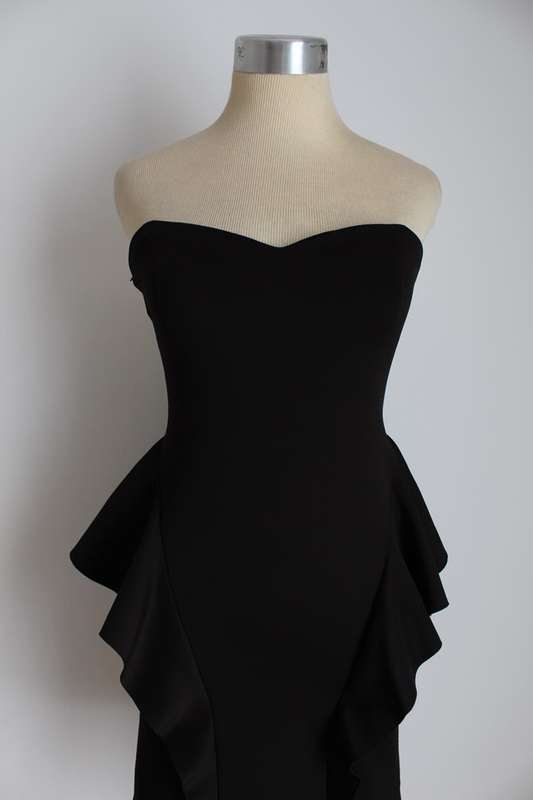 ZARA TRAFALUC BLACK RUFFLE FITTED BODYCON COCKTAIL DRESS - SIZE 8